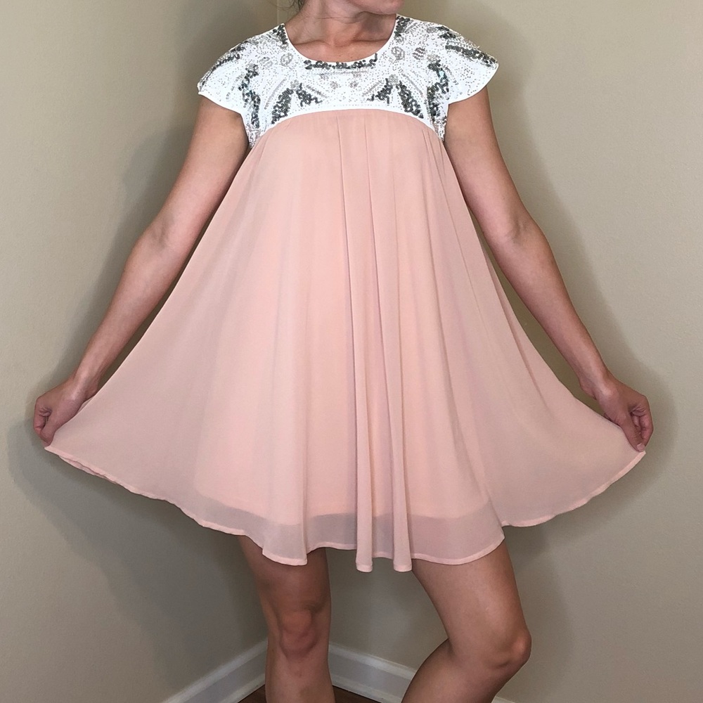 Esley blush pink embellished babydoll dress